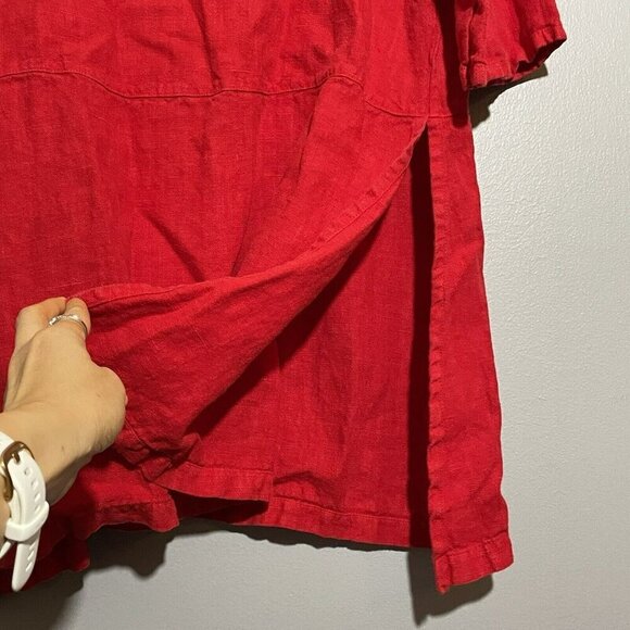 Bryn Walker Linen Blouse Tunic Women Size S Loose Lagenlook Red Beach Relax Boho - Picture 12 of 12